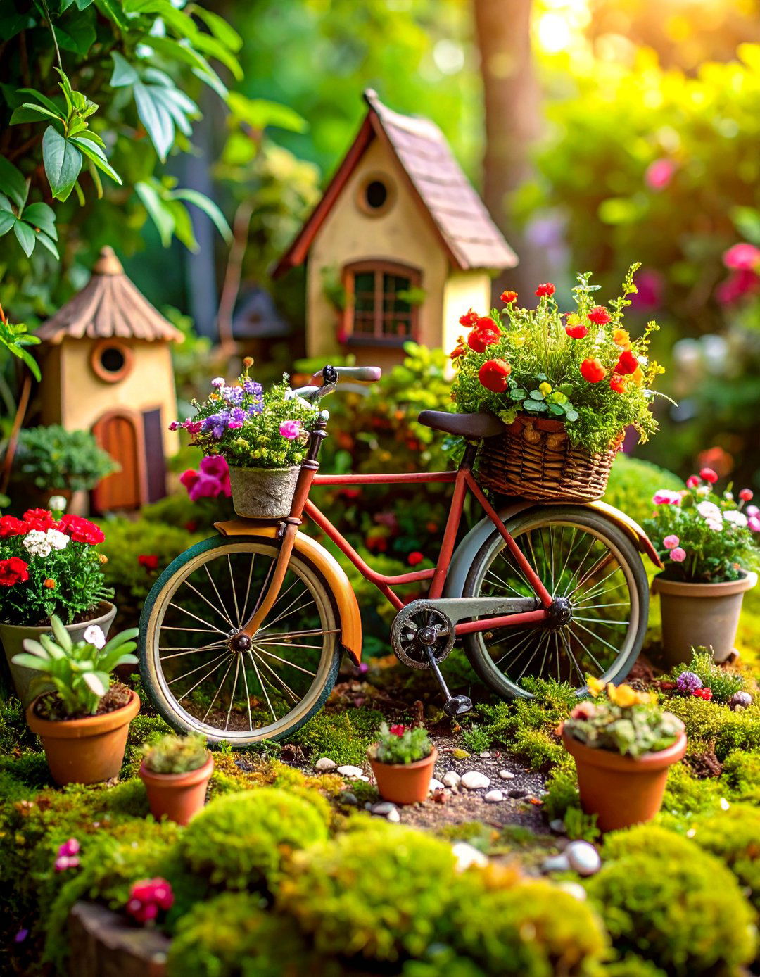 Miniature Bicycle Fairy Garden - 24 Old Bicycle Garden Ideas