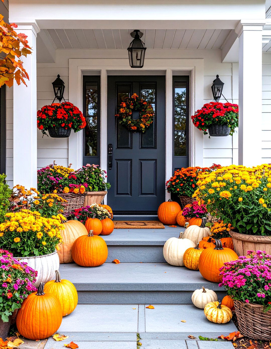 Miniature Pumpkin Abundance Display - 24 Front Door Fall Decor Ideas