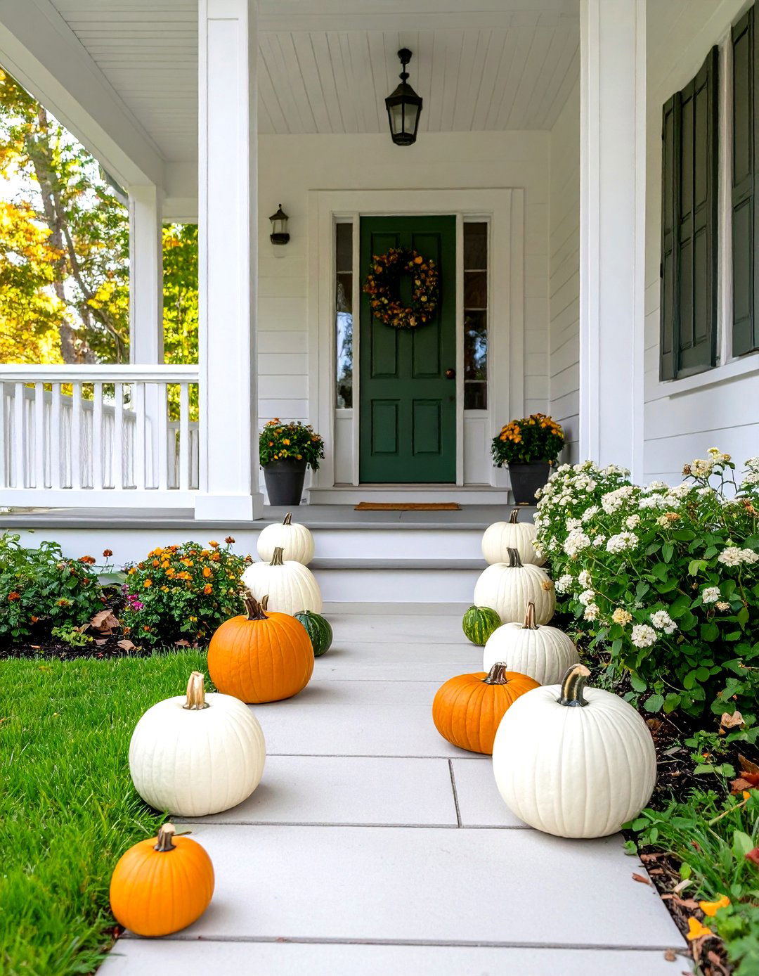 Miniature Pumpkin Pathway - 24 Fall Porch Decor Ideas