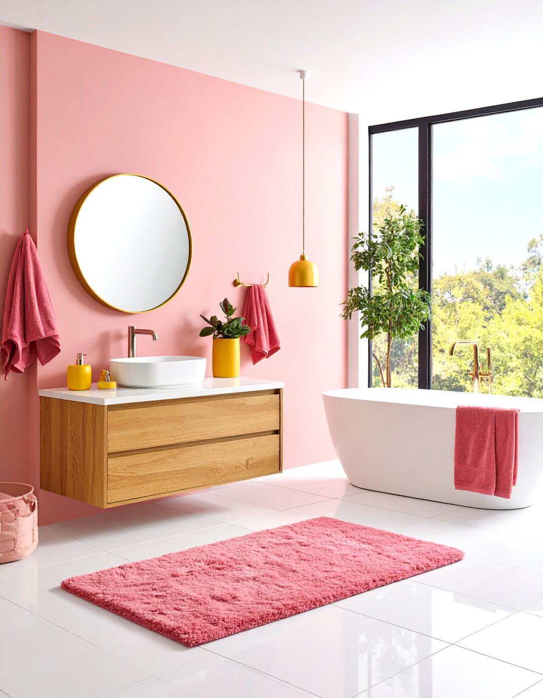 Minimalist Bathroom Oasis - 24 How to Decorate With Yellow and Pink