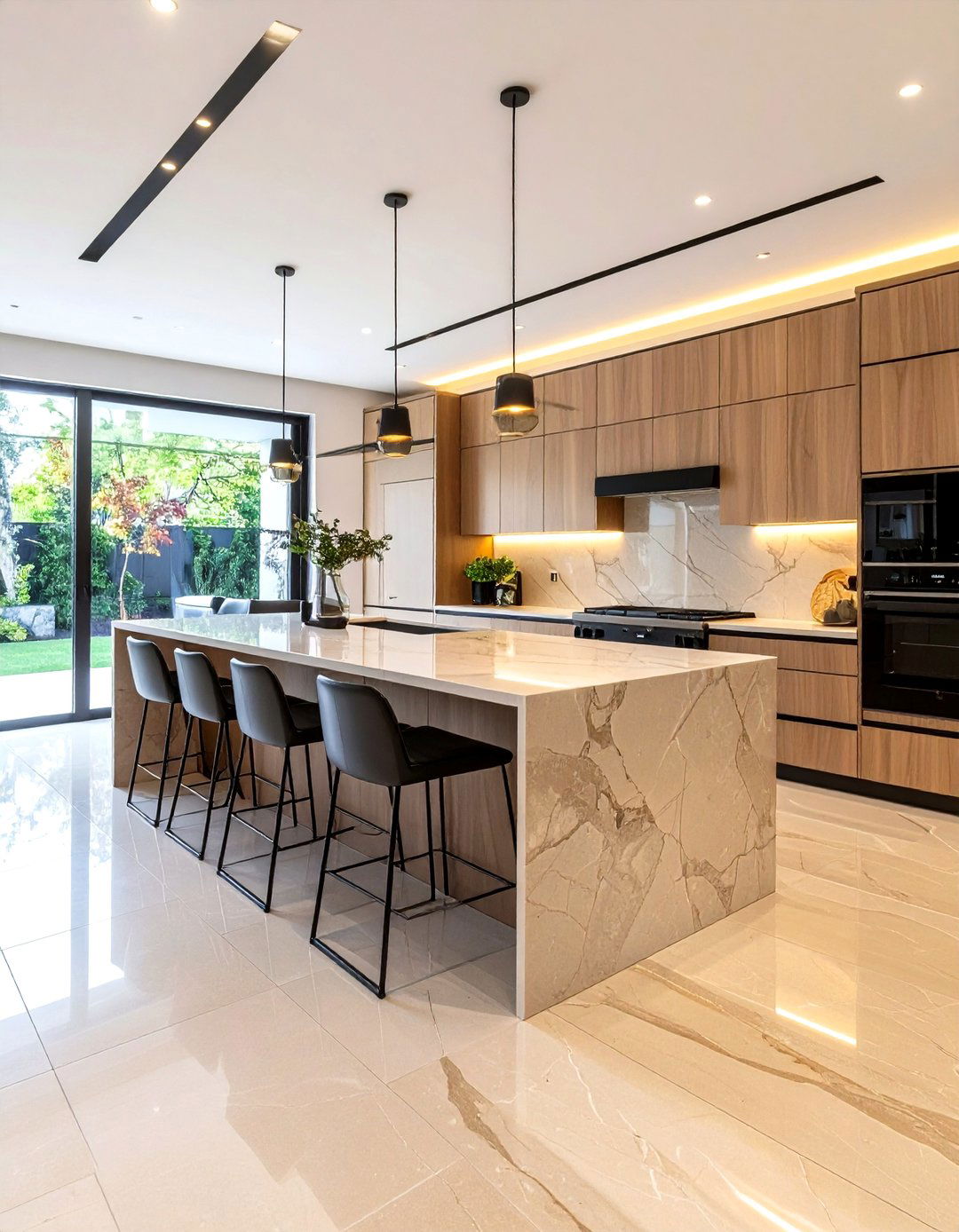 Minimalist Beige Slab and Black Lines Kitchen - 24 black and beige kitchen ideas
