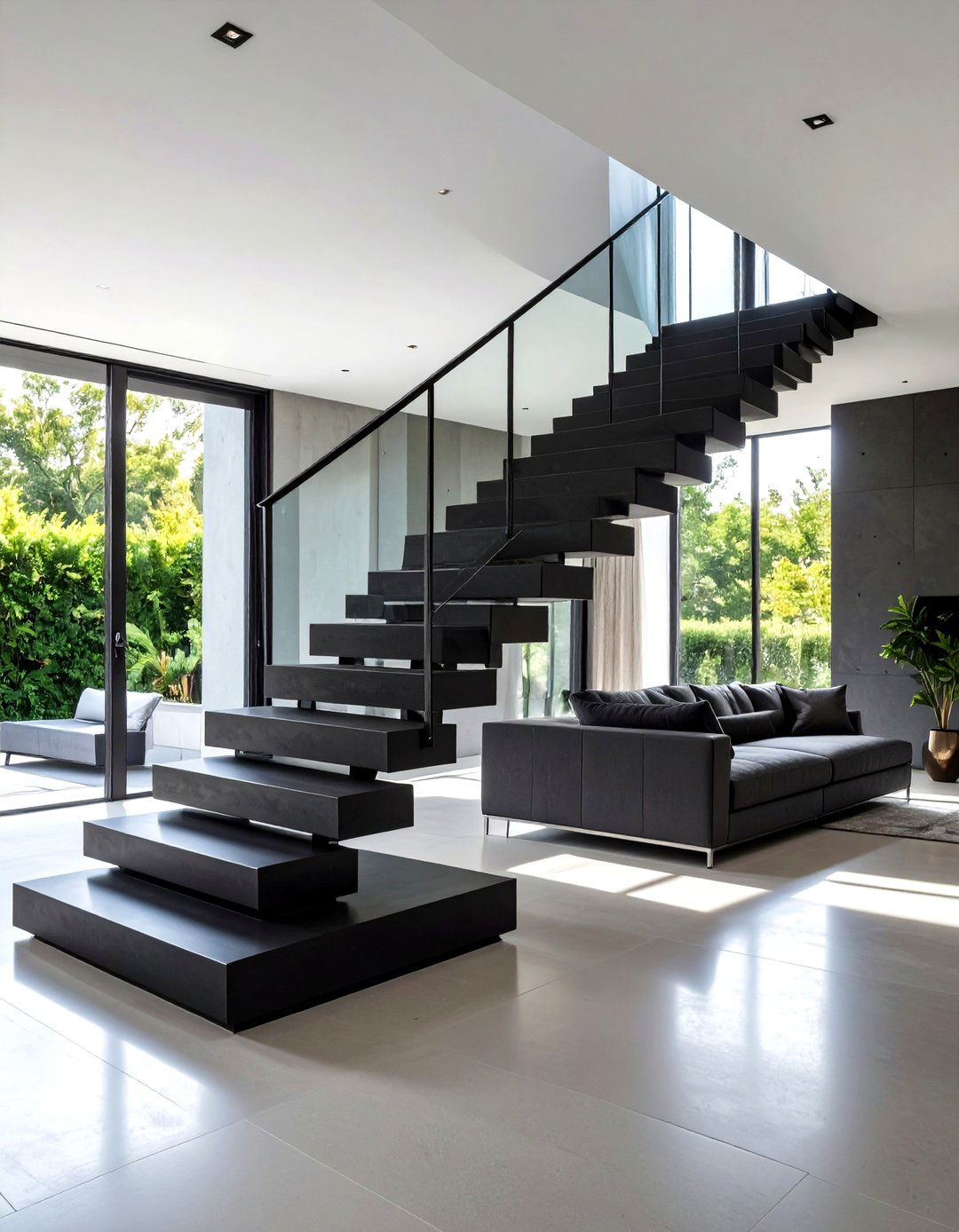 Minimalist Black Concrete Staircase - 24 black staircase ideas