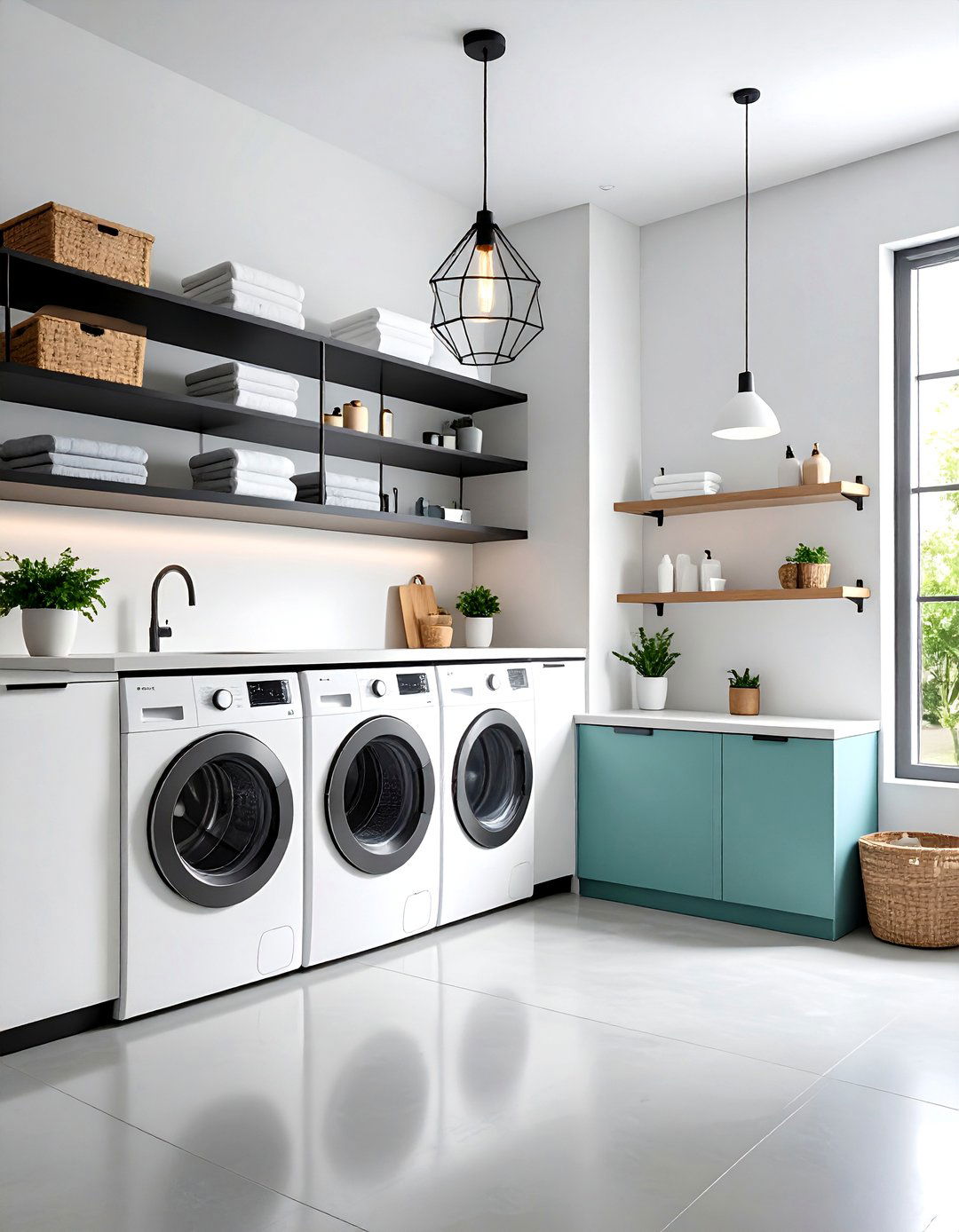 Minimalist Black Floating Shelves - 24 black laundry room ideas