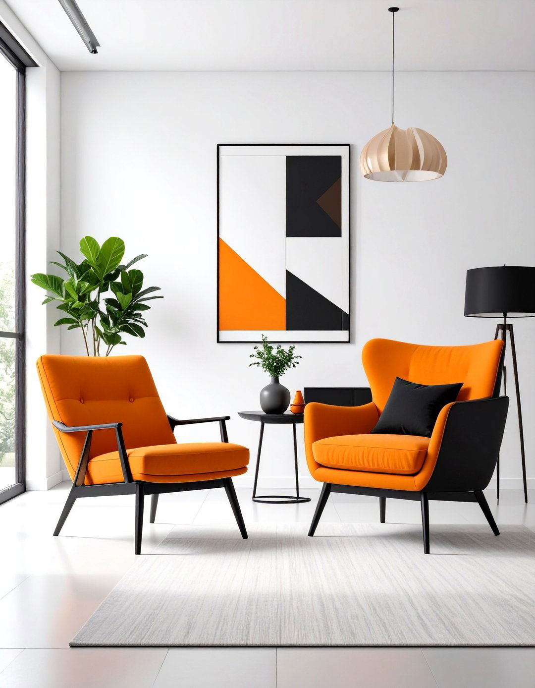 Minimalist Black Frame and Tangerine Pop Living Room - 24 Black and Orange Living Room Ideas