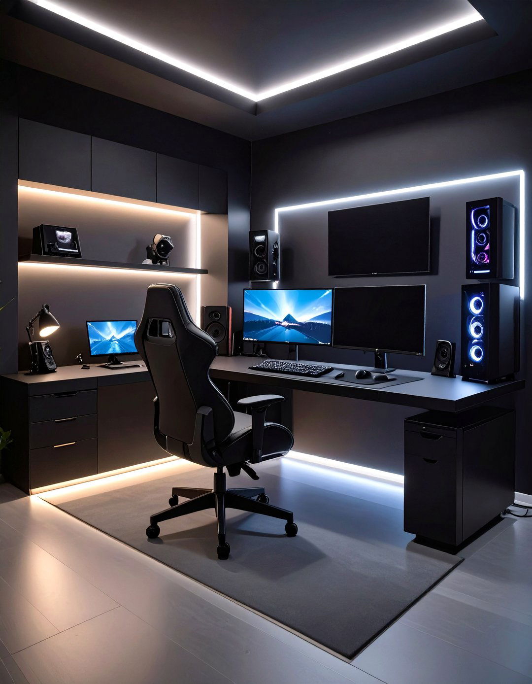 Minimalist Black Gaming Corner - 24 Black Gaming Room Ideas