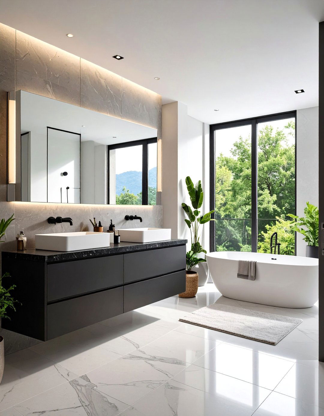 Minimalist Black Stone with Hidden Storage - 24 bathroom with black countertops ideas