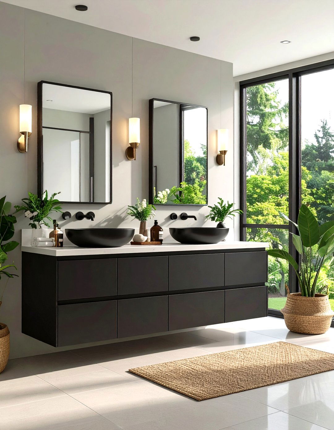 Minimalist Black Vanity with Hidden Storage - 24 Black Vanity Bathroom Ideas