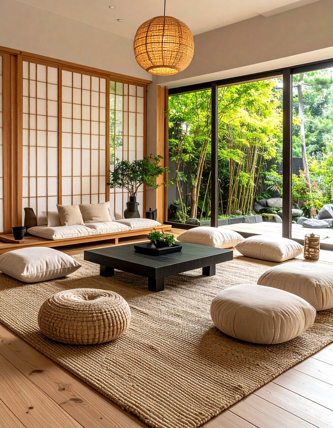 Minimalist Black and Beige Zen Living Room - 24 Black and Beige Living Room Ideas