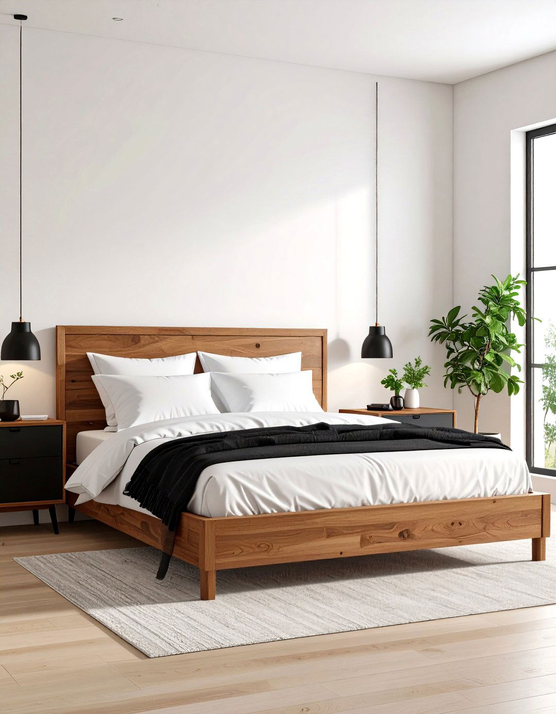 Minimalist Brown Bedroom with Black Details - 24 Black and Brown Interior Design Ideas