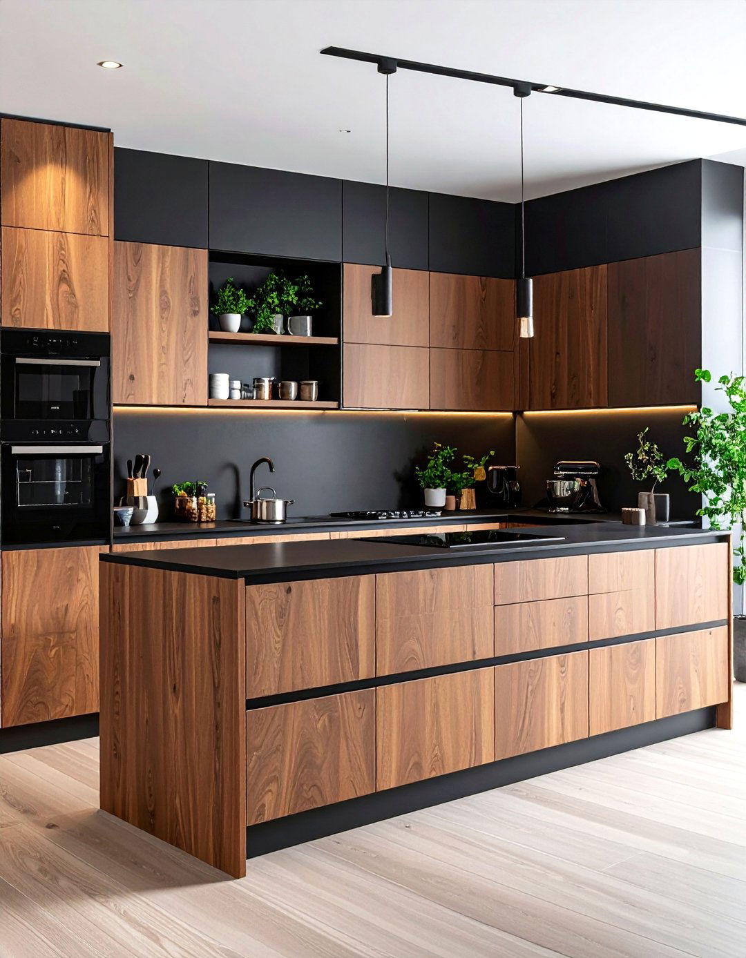 Minimalist Brown Kitchen Cabinets with Black Surface Design - 24 Brown Kitchen Cabinets With Black Countertops