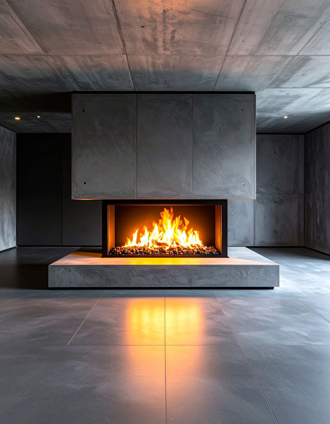 Minimalist Concrete Fireplace - 24 Basement Fireplace Ideas