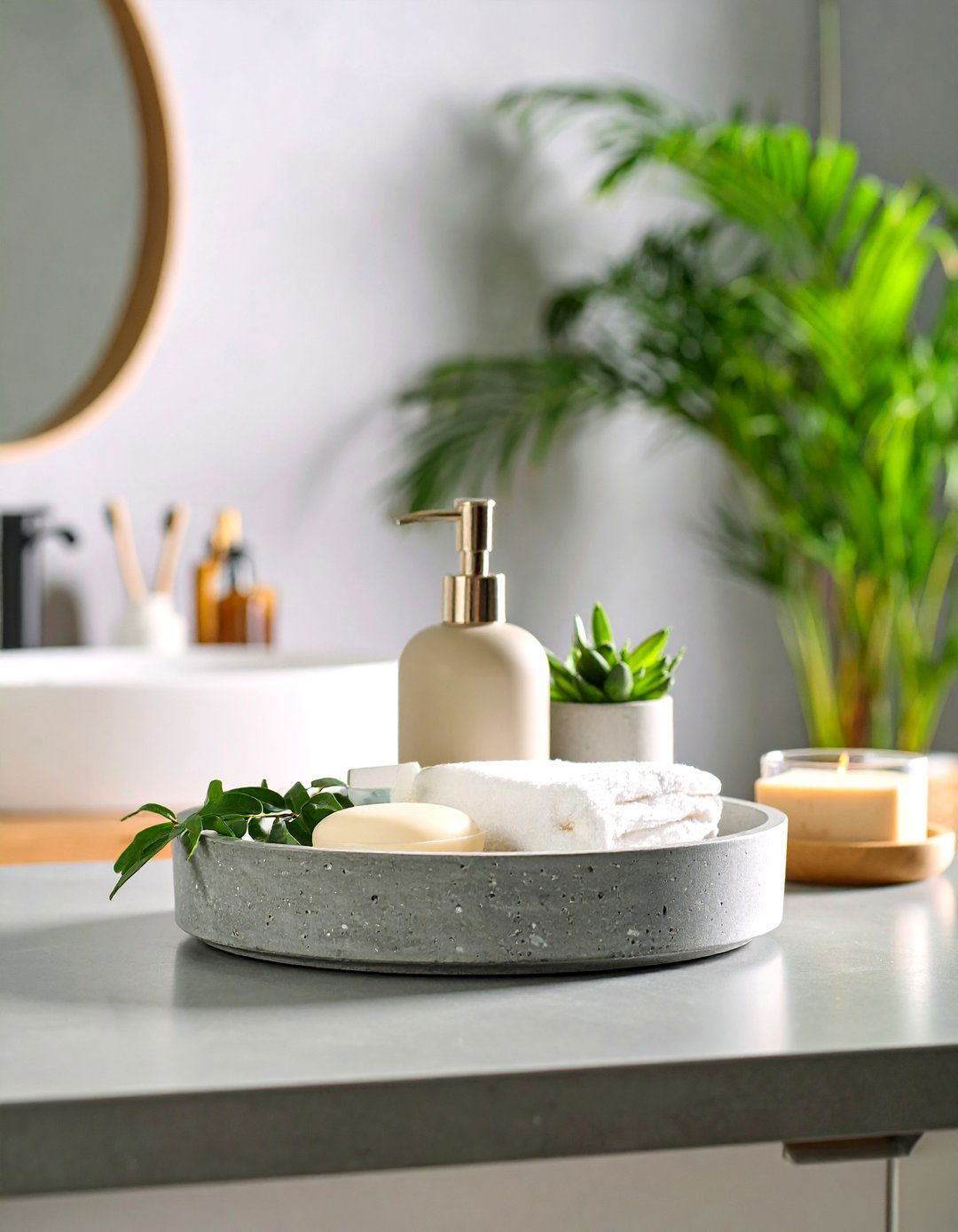 Minimalist Concrete Tray - 24 Bathroom Tray Ideas