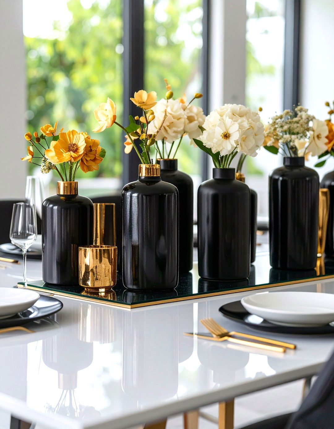 Minimalist Cylinder Vase Collections - 24 Black and Gold Centerpiece Ideas