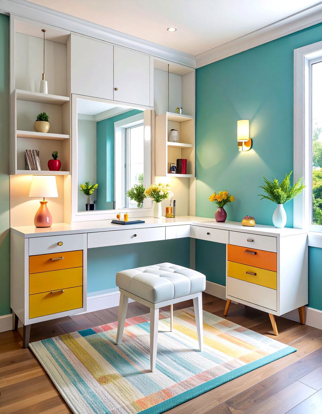 Minimalist Floating Corner Vanity - 24 Makeup Room Ideas