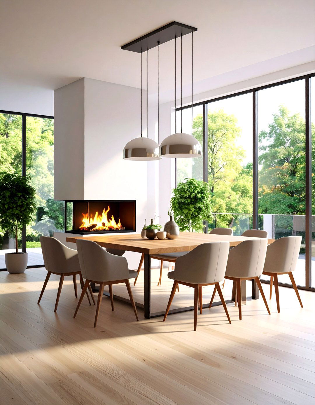 Minimalist Floating Hearth Design - 24 Dining Room With Fireplace Ideas
