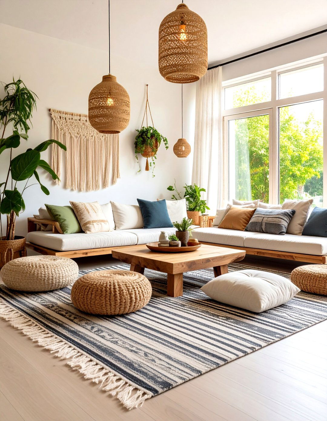 Minimalist Floor Seating - 24 Black and White Boho Living Room Ideas