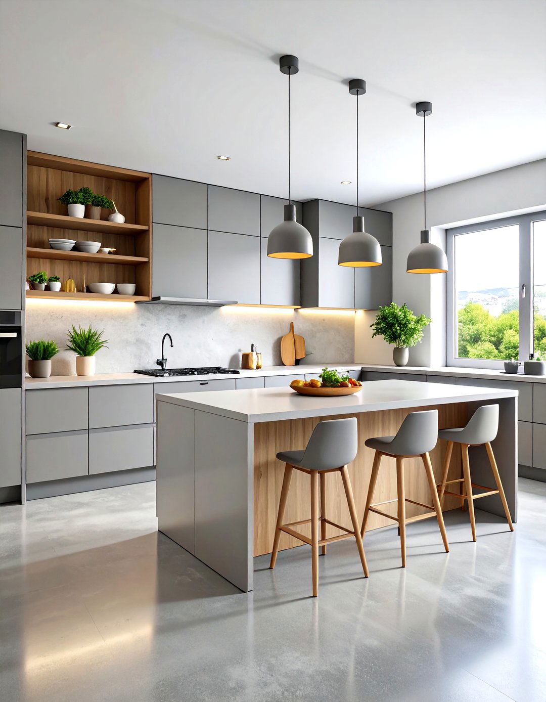 Minimalist Grey Microcement Floor Kitchen - 24 Kitchens With Grey Floors
