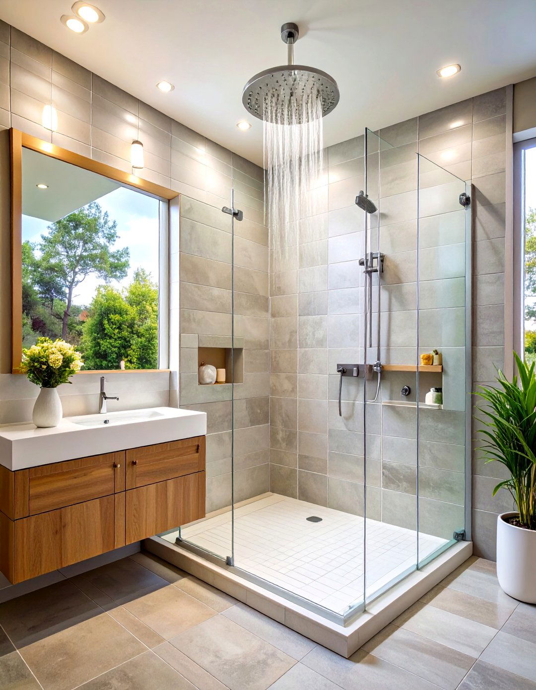 Minimalist Grey Subway Tile Shower - 24 Scandinavian Bathroom Ideas