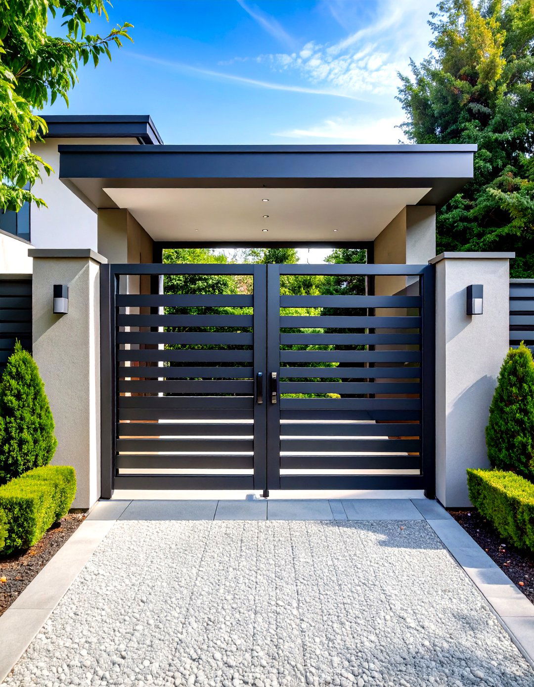 Minimalist Horizontal Slat Steel Gates - 24 Metal Garden Gate Ideas