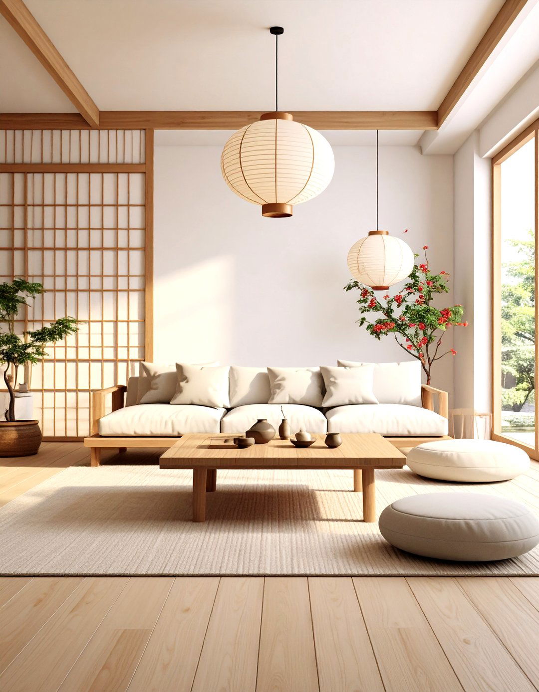 Minimalist Japanese Inspired Living Room with Floor Seating - 24 Neutral Living Room Ideas