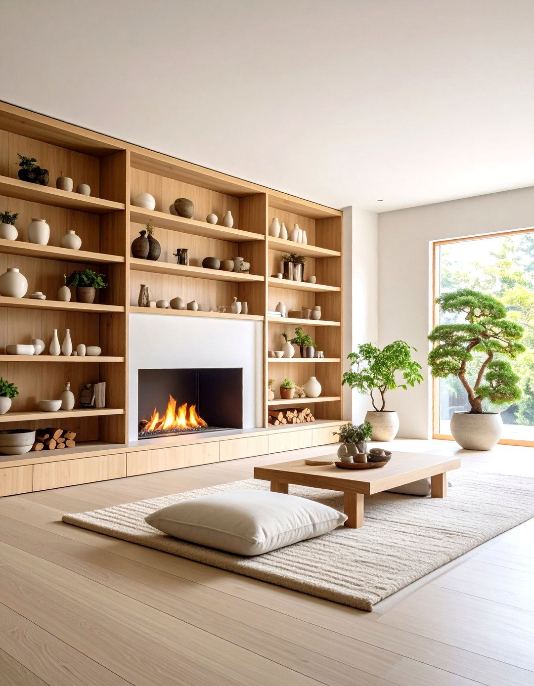 Minimalist Japanese Zen Influence - 24 Fireplace With Bookshelves