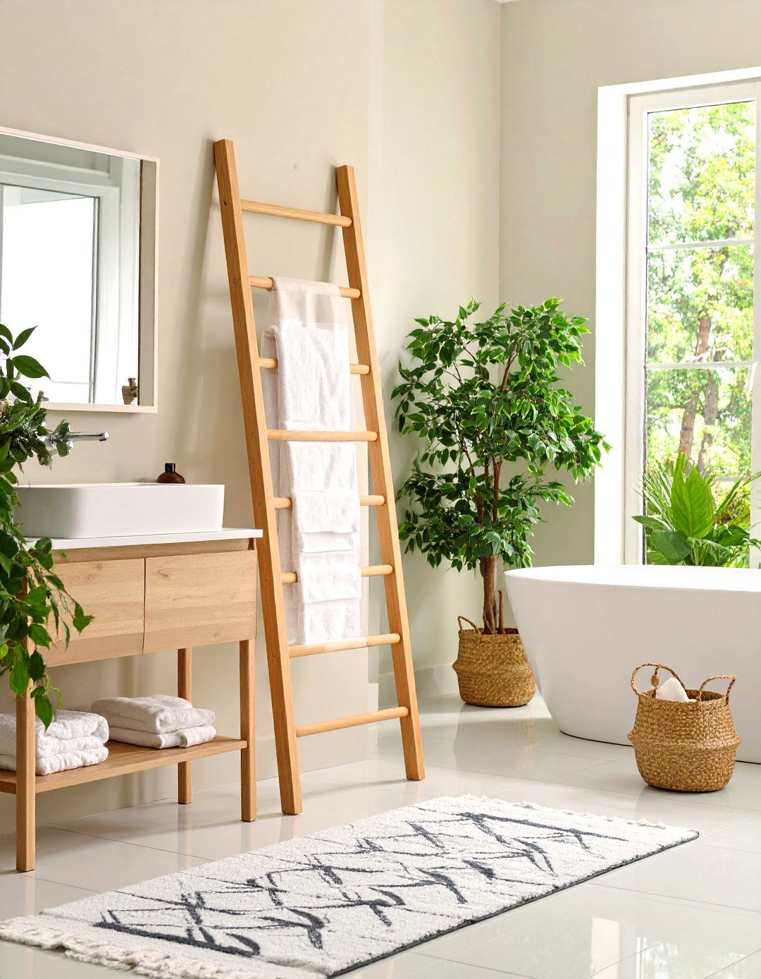 Minimalist Ladder Towel Rack - 24 Minimalist Bathroom Ideas