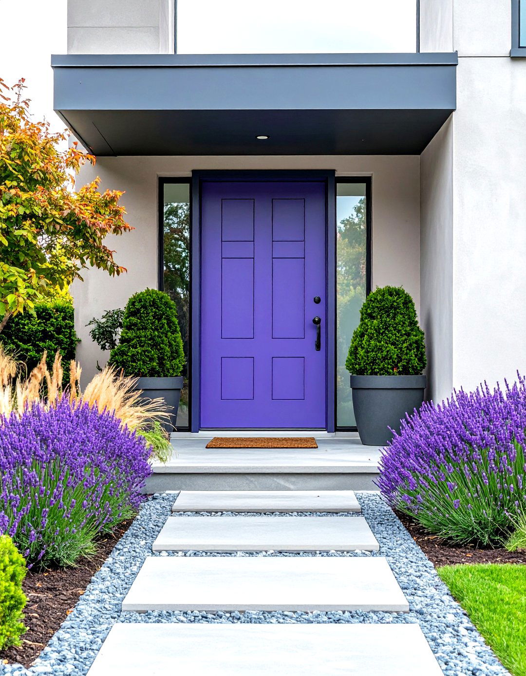 Minimalist Lavender Door with Clean Landscaping - 24 Lavender Front Door Ideas