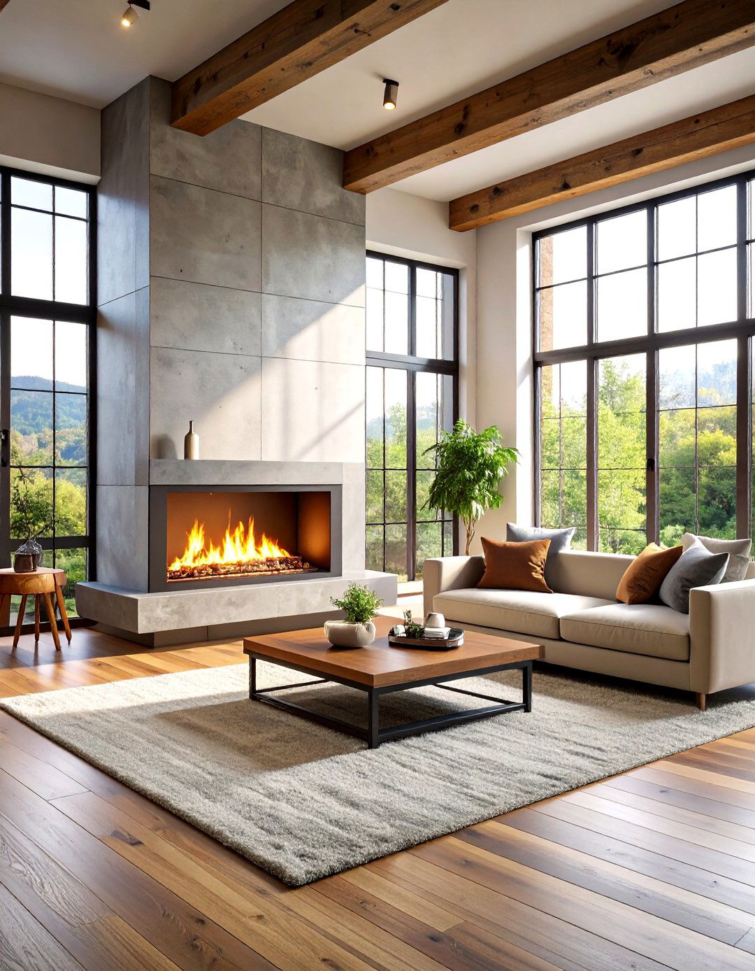 Minimalist Modern Fireplace Feature - 24 Loft-style Living Room Ideas