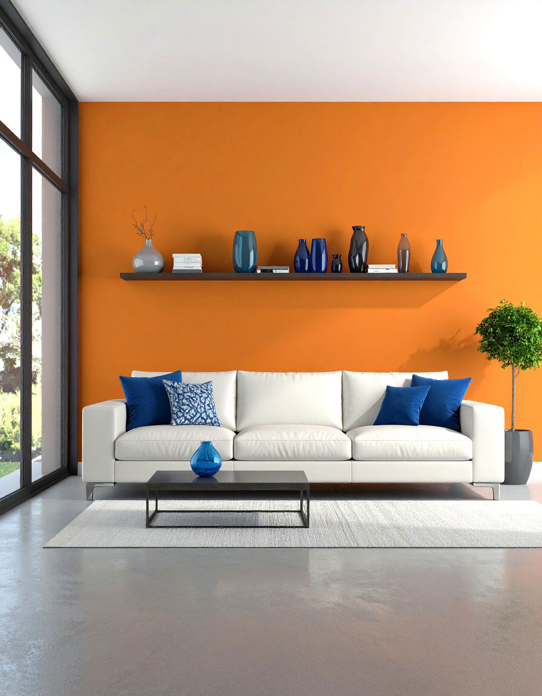 Minimalist Modern Orange Statement Design - 24 orange and blue living room ideas