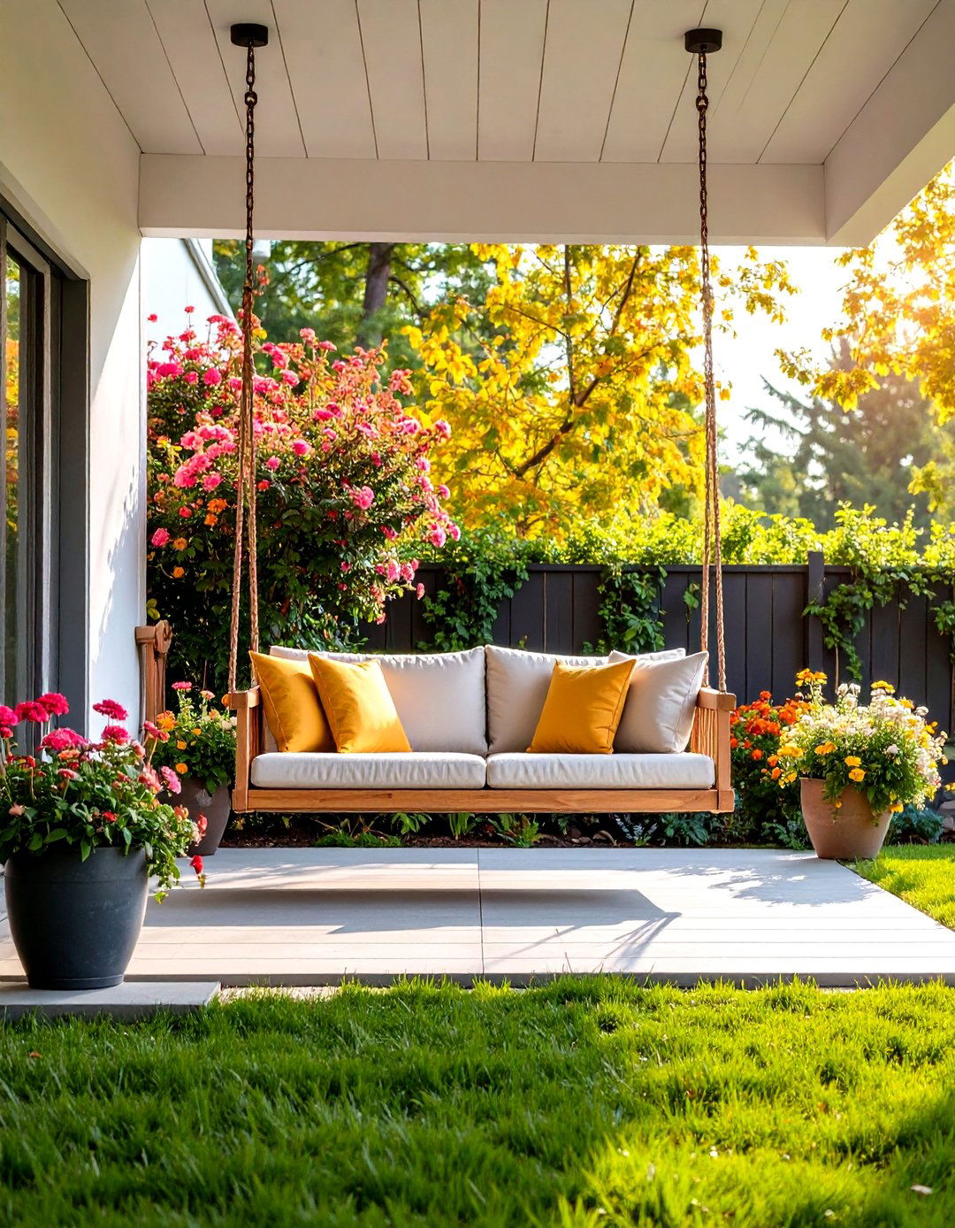 Minimalist Modern Porch Swing with Clean Lines - 24 Front Porch Swing Ideas