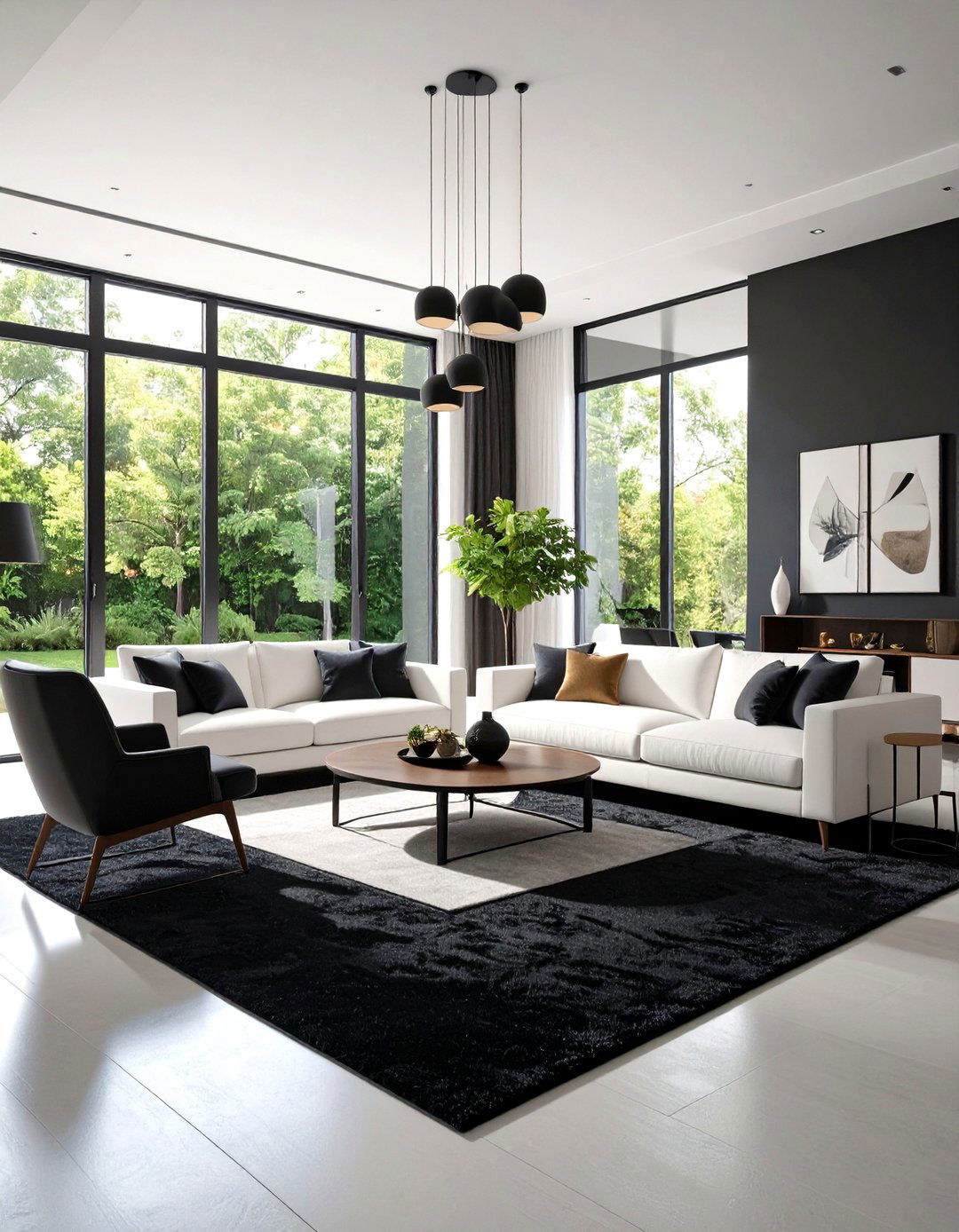 Minimalist Monochrome Living Room Design - 24 Black Carpet Living Room Ideas