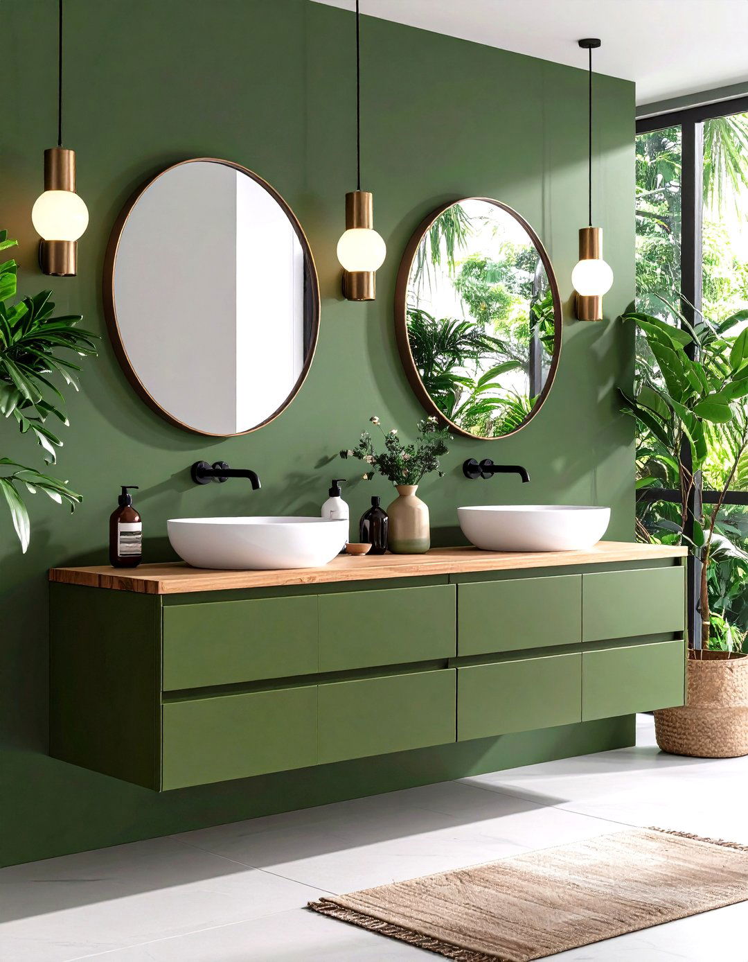 Minimalist Powder Room with Olive Green Vanity - 24 Olive Green Room Ideas
