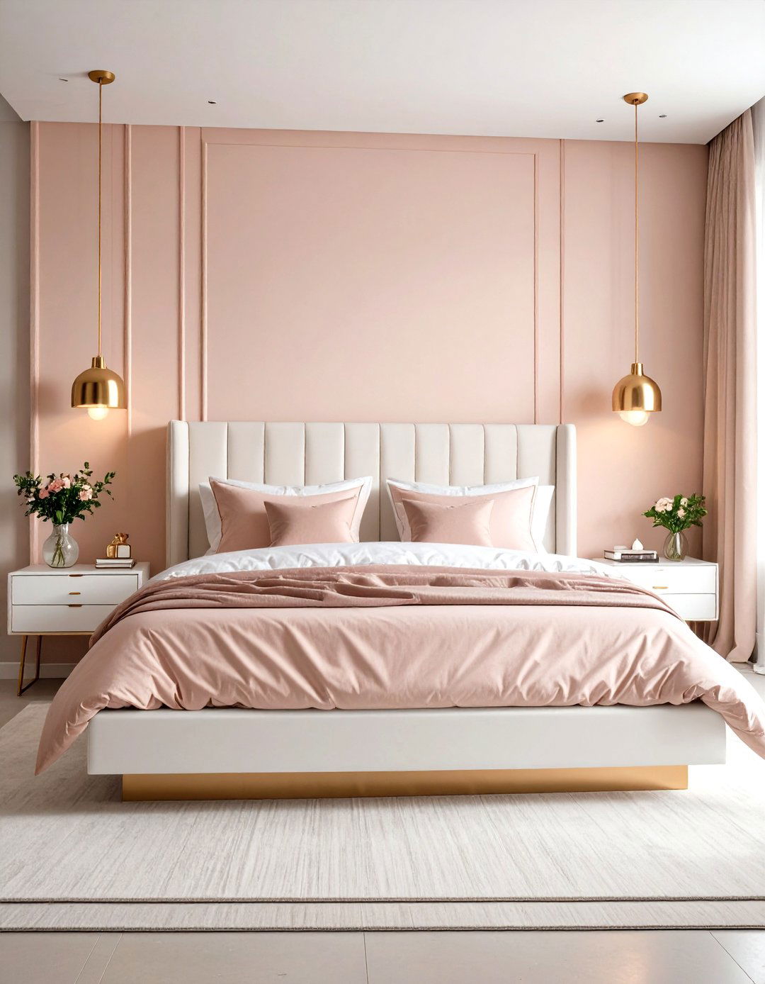 Minimalist Rose Gold Bedroom with White Walls - 24 Rose Gold Bedroom Ideas