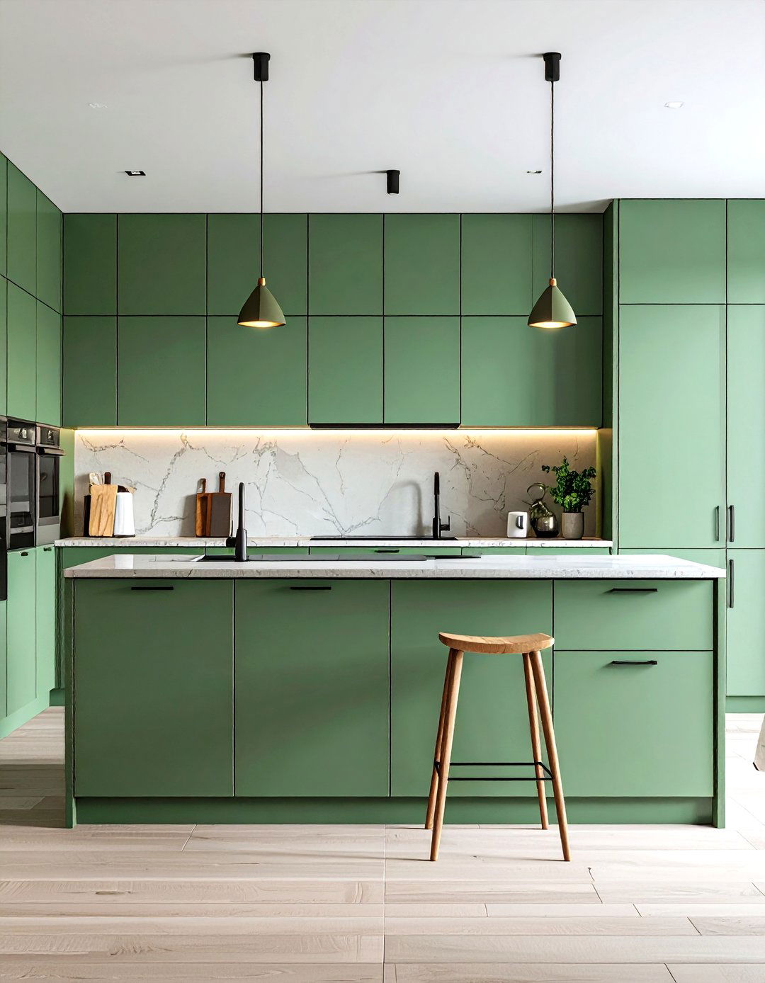 Minimalist Sage Green Cabinet Design - 24 Rustic Sage Green Kitchen Cabinets