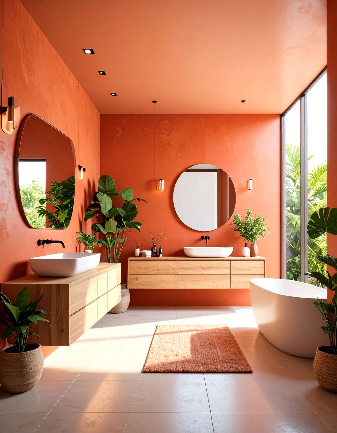 Minimalist Terracotta Slab Walls - 24 Terracotta Bathroom Ideas