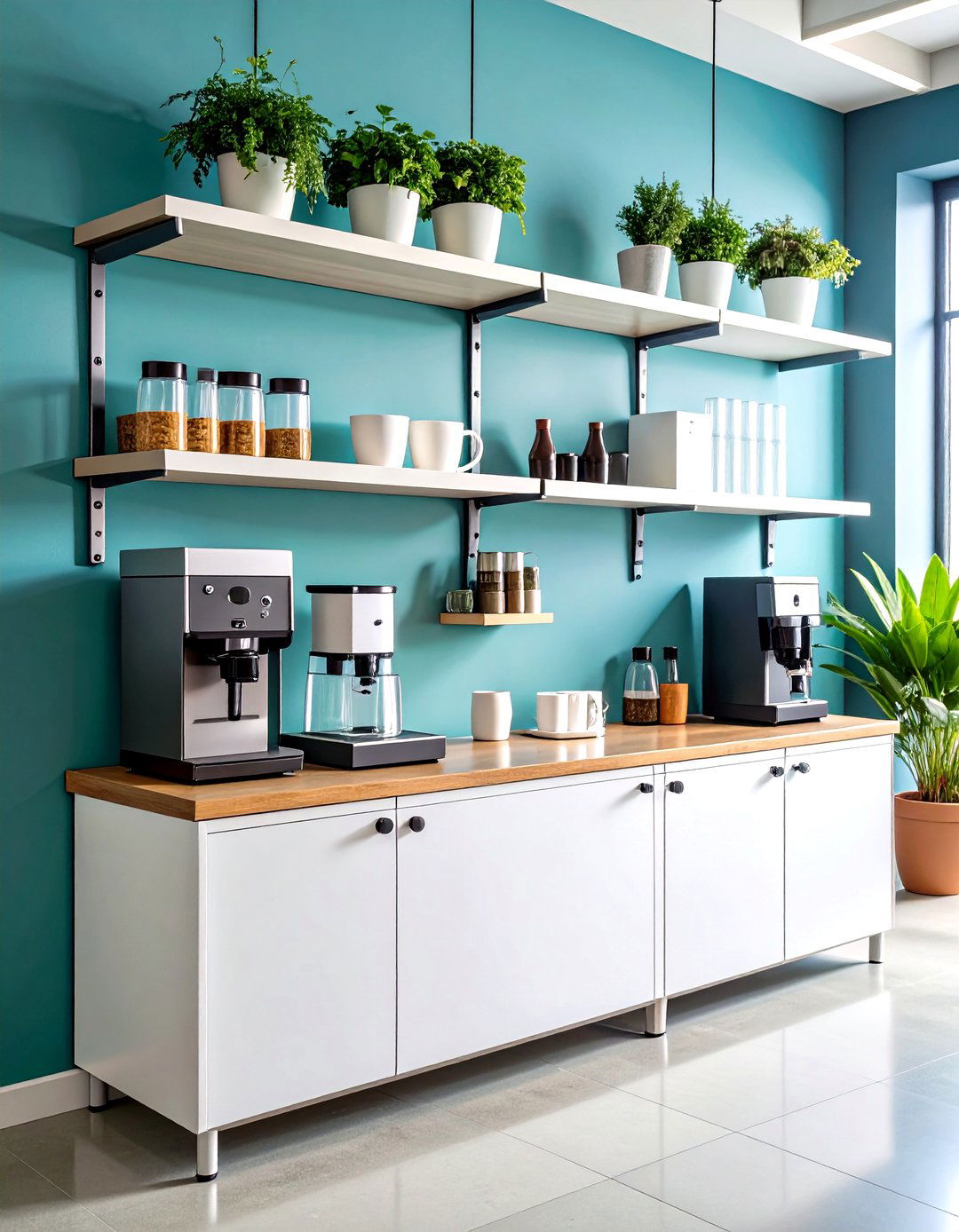 Minimalist Wall Mounted Coffee Station - 24 Office Coffee Station Ideas