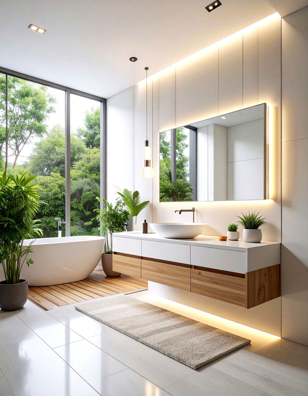 Minimalist White Bathroom with Floating Vanity - 24 Modern Bathroom Decor Ideas