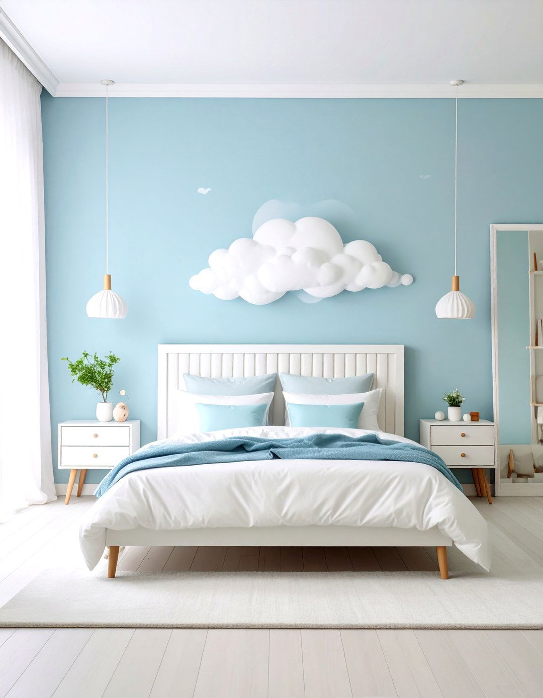 Minimalist White Cloud Bedroom - 24 Cloud Themed Bedroom Ideas