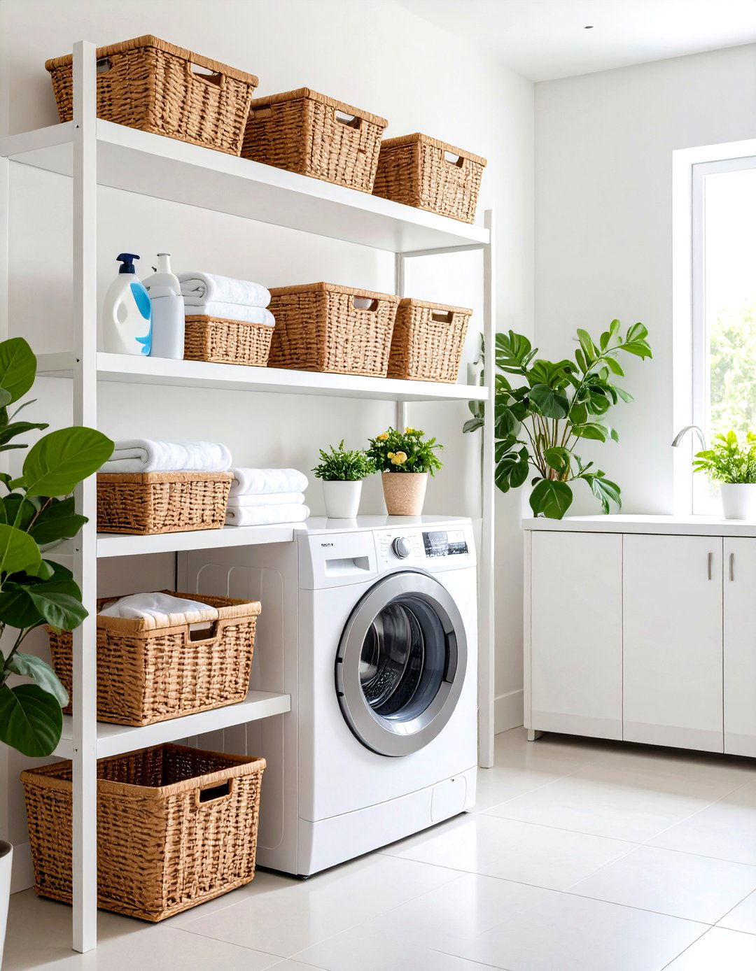 Minimalist White Floating Shelves - 24 White Laundry Room Ideas