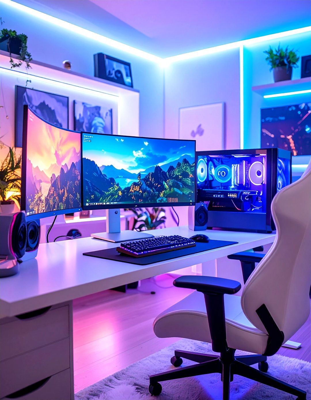 Minimalist White Monitor Setup - 24 All White Gaming Setup Ideas