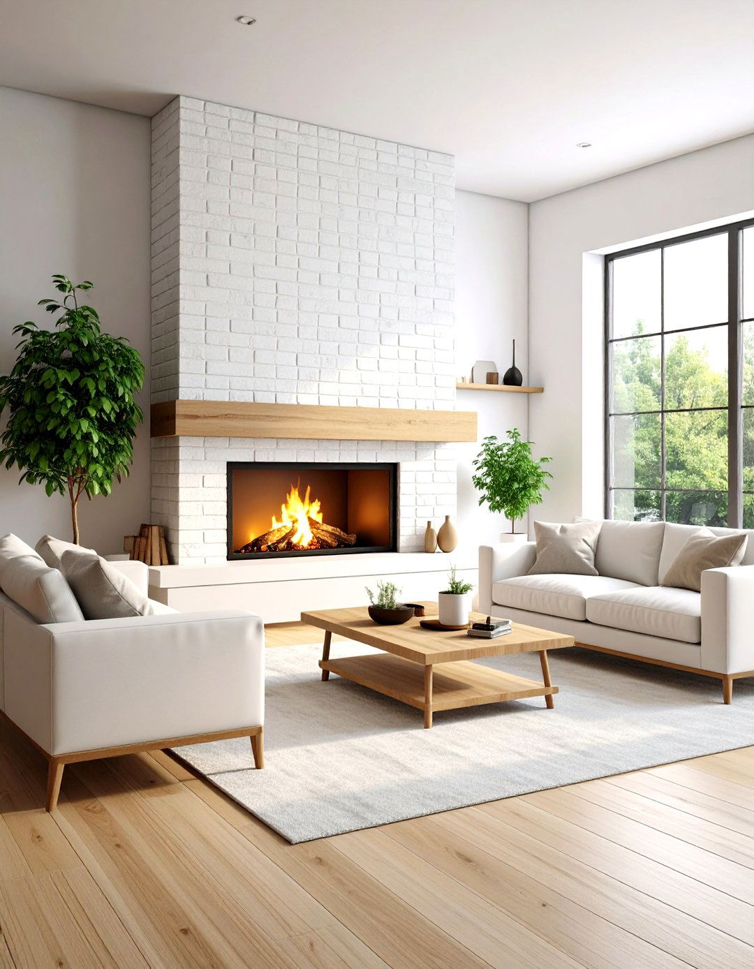 Minimalist White Painted Brick Contemporary - 24 Living Room Fireplace Ideas