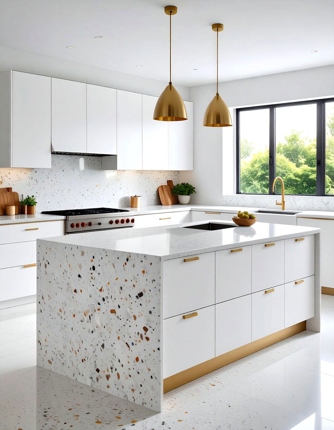 Minimalist White Terrazzo with Glass Chips - 24 Terrazzo Kitchen Countertops