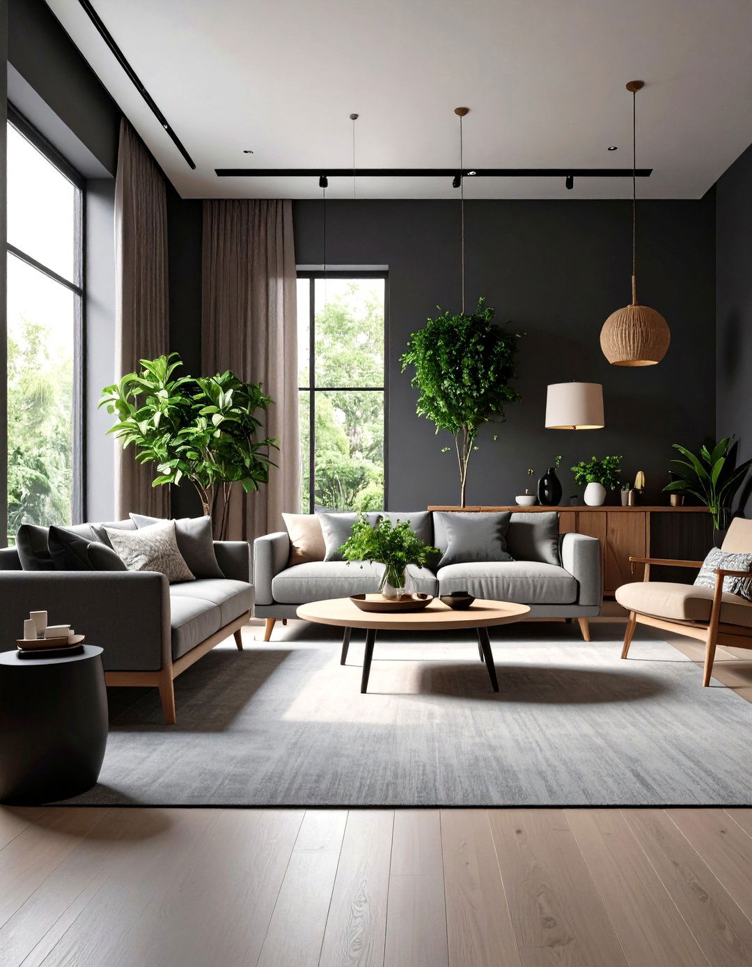 Minimalist Zen Calm Sanctuary - 24 Contrasting Living Rooms With Dark Grey Walls