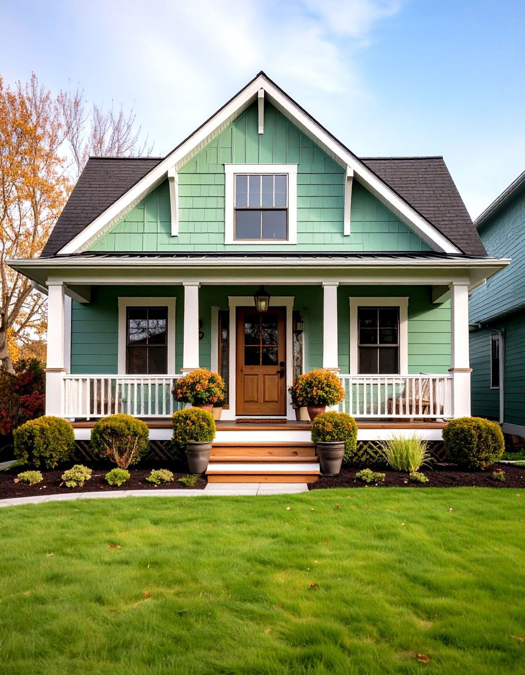 Mint Chip Green Shiplap with Dark Bronze Accents - 24 Farmhouse Green Exterior Home Ideas