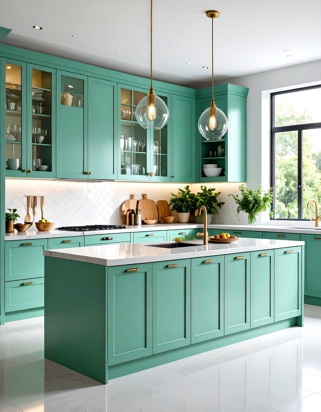 Mint Glass Cabinet Display Kitchen - 24 Mint Kitchen Decor Ideas