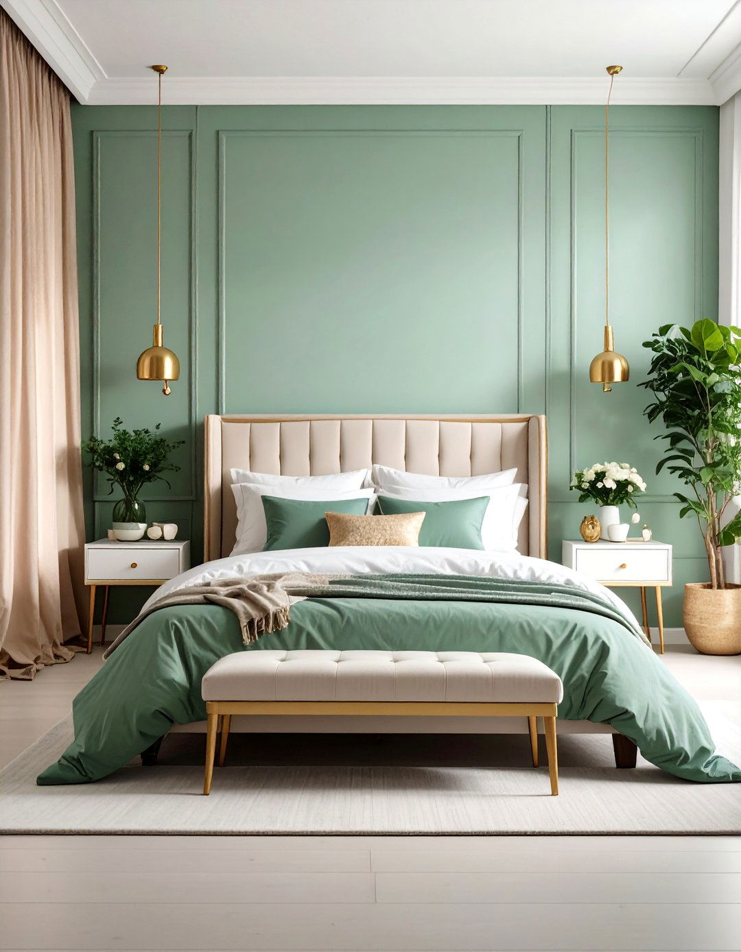 Mint Green Bedroom with White and Gold - 24 Bedroom Paint Colors