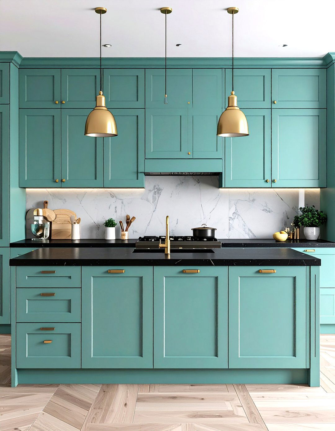 24 Green Kitchen Cabinets with Black Countertops: Chic