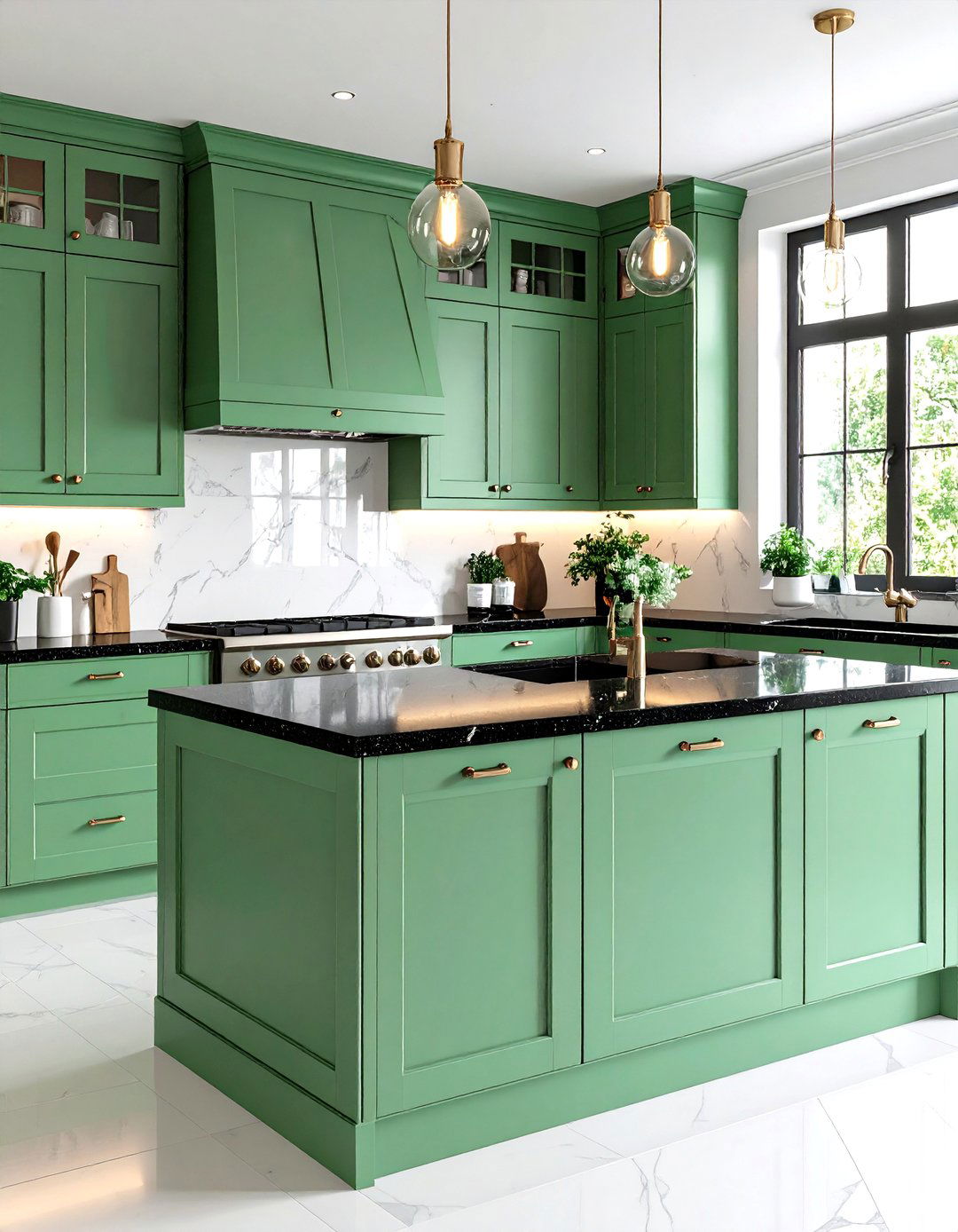 Mint Green Cabinets with Black Leathered Granite Countertops - 24 Green Kitchen Cabinets With Black Countertops