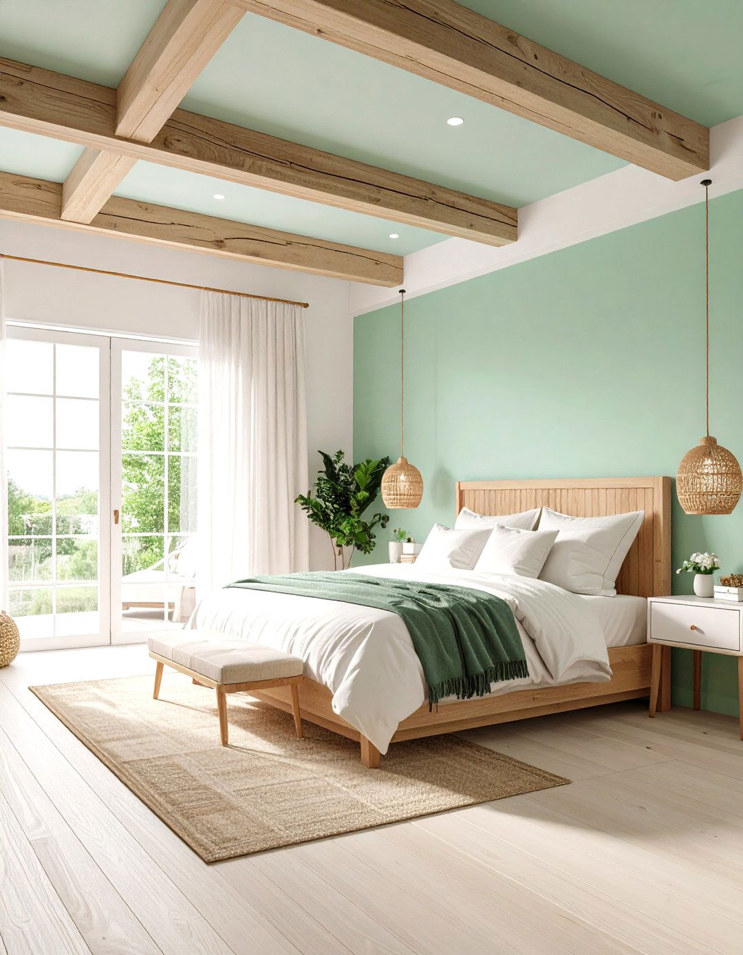 Mint Green Ceiling White Walls Design - 24 Green and White Bedroom Ideas