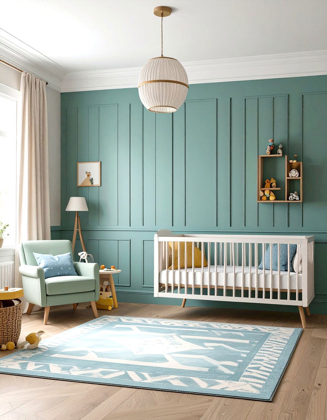 Mint Green Flat Panel with Vintage Toy Theme - 24 Wainscoting Nursery Ideas